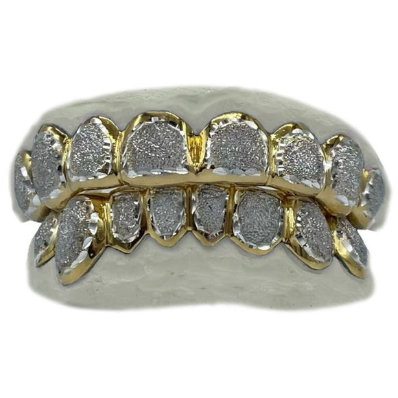 White Diamond Dust Grillz with Yellow Polished Rim Top or Bottom