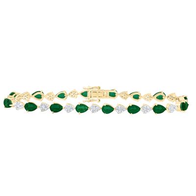 10K Yellow Gold Pear Shape Synthetic Emerald 6X4Mm Bracelet 8-5/8 Ctw-Dia (7 Inch)