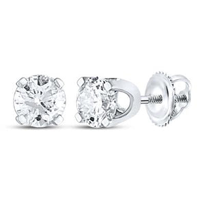 14K White Gold Round Diamond Excellent Solitaire Earrings 1/2 Cttw (Certified)   