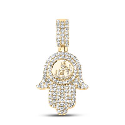 10K Yellow Gold Round Diamond Hamsa Allah Charm Pendant 3 Cttw