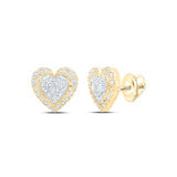 10K Yellow Gold Round Diamond Heart Earrings 1/1Cttw