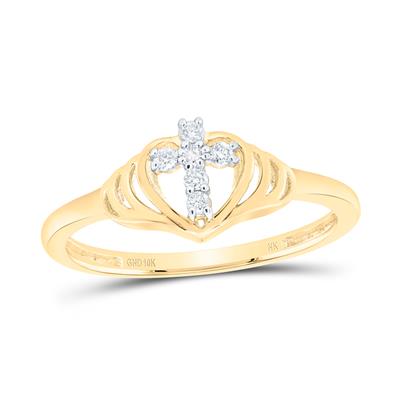 10K Gold Heart Cross Ring 1/12 Ctw-Dia Yellow