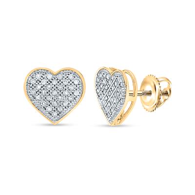 10K Yellow Gold Round Diamond Heart Earrings 1/6 Cttw