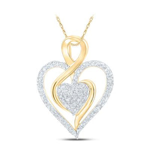 10K Gold Round Diamond Heart Pendant 1/4 Cttw Yellow
