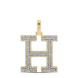 10K Two-Tone Gold Round Diamond H Initial Pendant 5/8 Cttw Yellow/White