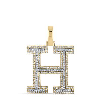 10K Two-Tone Gold Round Diamond H Initial Pendant 5/8 Cttw Yellow/White