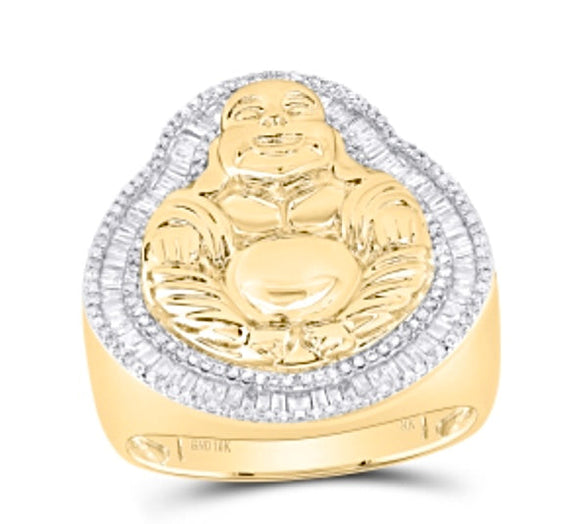 10K Yellow Gold Mens Buddha Ring 7/8Ctw Dia