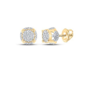 10K Yellow Gold Round Diamond Cluster Earrings 1/5 Cttw