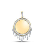 10K Yellow Gold Baguette Diamond Dripping Circle Picture Memory Pendant 1-7/8 Cttw