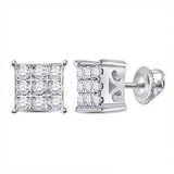 10K White Gold Round Diamond Square Cluster Earrings 1/6 Cttw Style Code Eww2101/w White