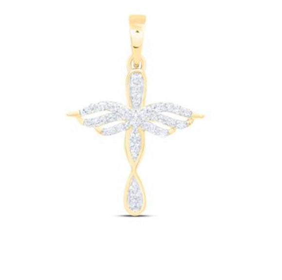 10K Gold Cross Pendant 1/8 Cttw Yellow