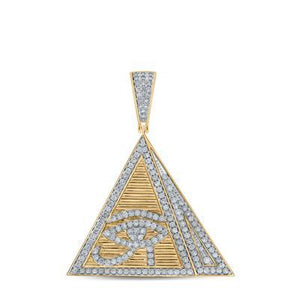 10K Yellow Gold Round Diamond Pyramid Eye Ra Charm Pendant 1-7/8 Cttw