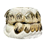 Deep Cut Grillz With Leaf Cuts And Diamond Dust Top Or Bottom