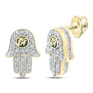 10K Yellow Gold Baguette Diamond Hamsa Eye Of Ra Earrings 5/8 Cttw Style Code Ee9089Nk