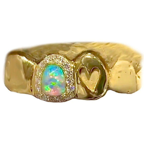 Natural Opal Grillz with Heart Window Top or Bottom 3pc