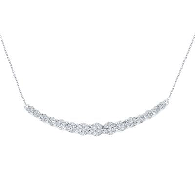 14K White Gold Diamond Graduated Curve Bar Necklace 7/8 Ctw