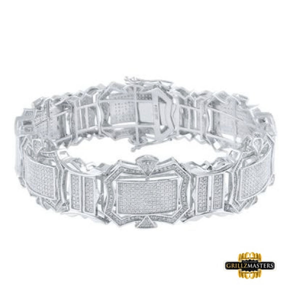 Sterling Silver Diamond Rectangle Link Bracelet 3-1/5 CTTW