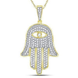 10K Yellow Gold Round Diamond Eye Of Fatima Hamsa Hand Charm Pendant 1/2 Cttw Style Code Pd00865