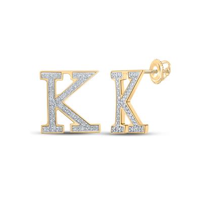 10K Yellow Gold Round Diamond K Initial Letter Earrings 1/6 Cttw