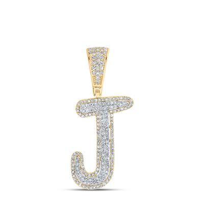 10K Two-Tone Gold Diamond J Initial Pendant 5/8 Cttw