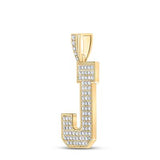 10K Yellow Gold Diamond J Initial Letter Pendant 1-3/8 Cttw