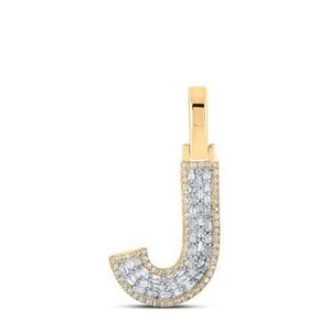 10K Yellow Gold Baguette Diamond J Initial Letter Pendant 1/3 Cttw