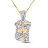 10K Yellow Gold Round Diamond Jesus Face Pendant 3/4Cttw