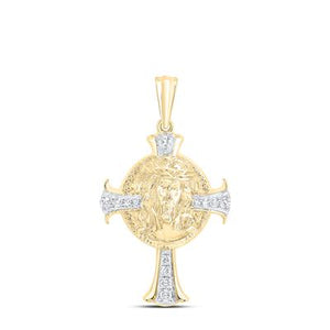 10K Yellow Gold Diamond Jesus Cross Pendant 1/6 Ctw-Dia