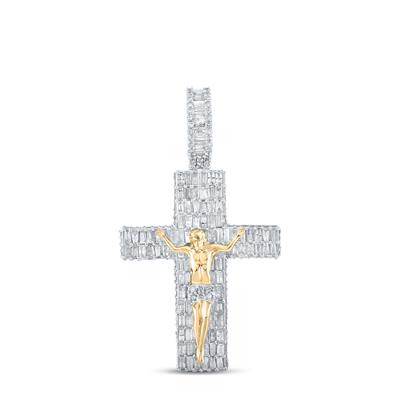10K Yellow Gold Baguette Diamond Jesus Cross Pendant 3-7/8Cttw