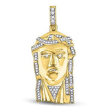 10K Yellow Gold Round Diamond Jesus Face Pendant 1/4Cttw