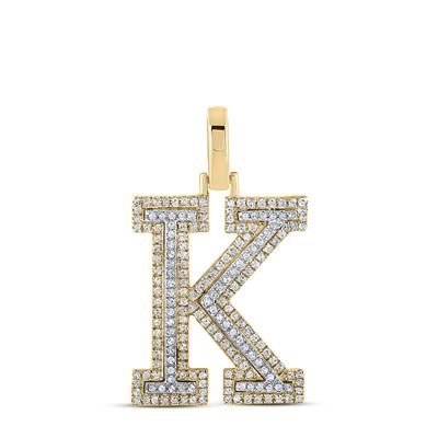 10K Two-Tone Gold Round Diamond K Initial Letter Pendant 1/2 Cttw
