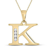 10K Yellow Gold Round Diamond K Initial Letter Pendant 1/20 Cttw