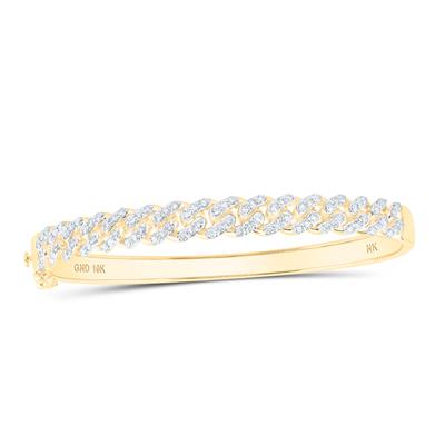10K White Gold Round Diamond Cuban Link Cuff Bangle Nicoles Dream Collection Bracelet 1-5/8 Cttw