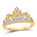 10K Yellow Gold Round Diamond Tiara Crown Band Ring 1/5 Cttw