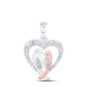 10K White Gold Diamond Love Birds Heart Pendant 1/8 Cttw