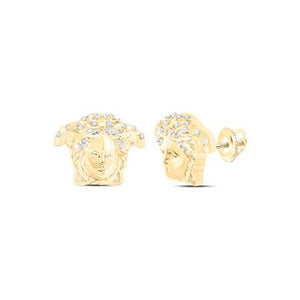 10K Yellow Gold Round Diamond Medusa Stud Earrings 1/10Cttw