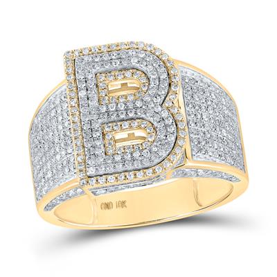 10K Two-Tone Gold Round Diamond B Initial Letter Ring 1 Cttw