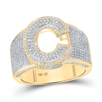 10K Two-Tone Gold Round Diamond C Initial Letter Ring 1 Cttw