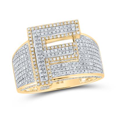 10K Two-Tone Gold Round Diamond F Initial Letter Ring 1 Cttw