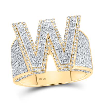 10K Two-Tone Gold Round Diamond W Initial Letter Ring 1-1/3 Cttw