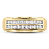 10K Or 14K Gold Round Diamond Mens Wedding 2-Row Band Ring 1/4 Cttw