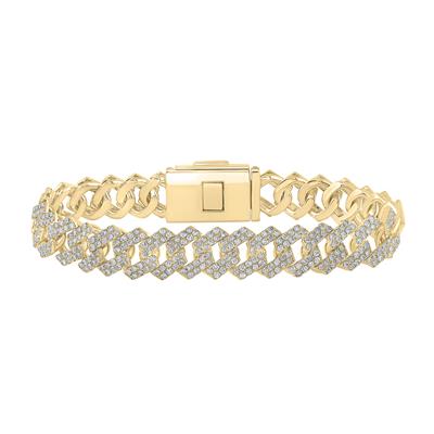 10K Yellow Gold Round Diamond 8.5-Inch Square Cuban Link Bracelet 10-1/2 Cttw