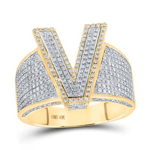 10K Two-Tone Gold Round Diamond V Initial Letter Ring 1 Cttw