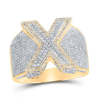 10K Two-Tone Gold Round Diamond X Initial Letter Ring 1-3/8 Cttw
