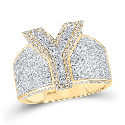 10K Two-Tone Gold Round Diamond Y Initial Letter Ring 1 Cttw