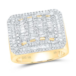 10K Or 14K Yellow Gold Baguette Diamond Rectangle Fashion Ring 2-1/3 Cttw