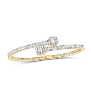 10K Gold Baguette Diamond Cuff Bangle Bracelet 4-1/4 Cttw