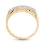 10K Gold Round Diamond Mens Rectangle Cluster Ring 1/3 Cttw