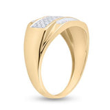 10K Gold Round Diamond Mens Rectangle Cluster Ring 1/3 Cttw