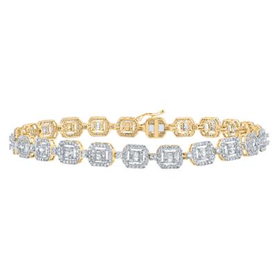 10K Yellow Gold Baguette Diamond Square Link Bracelet 4 Cttw